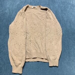 Madison + Hudson Sweater Womens XL Tan Popcorn Heart Puff Sleeve Drop Shoulder
